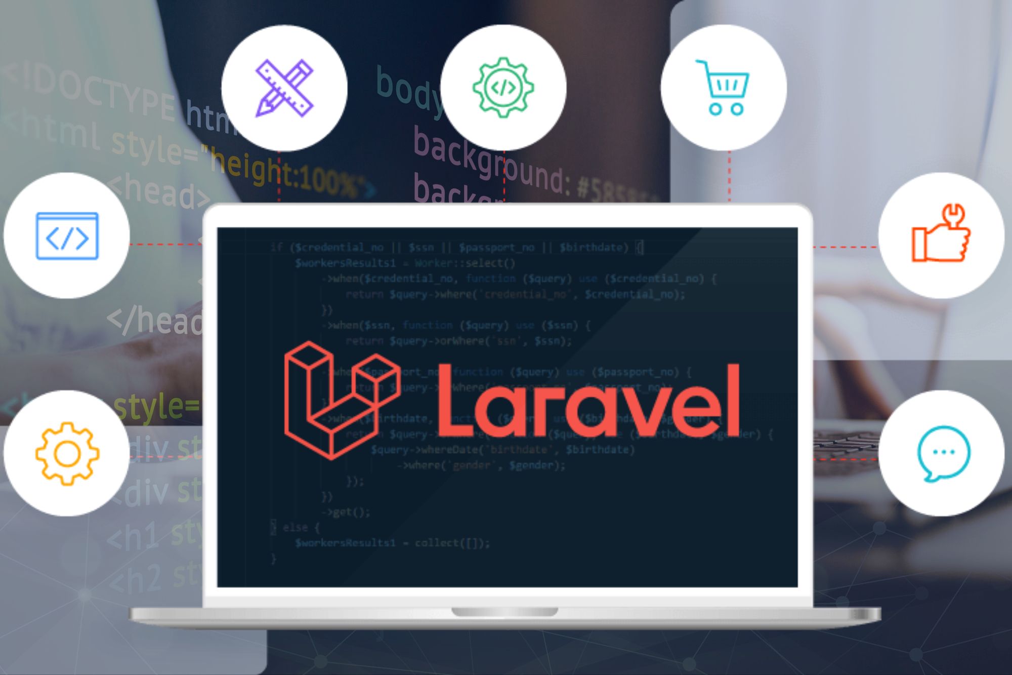 Visual of Laravel, a widely-used open-source framework for web application development services.